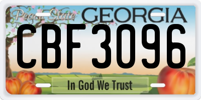 GA license plate CBF3096