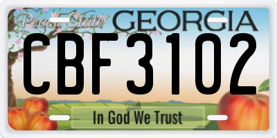 GA license plate CBF3102