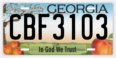 GA license plate CBF3103