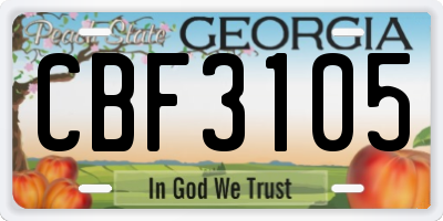 GA license plate CBF3105