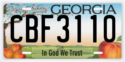 GA license plate CBF3110