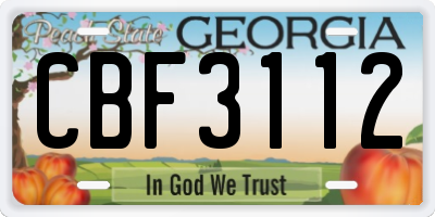 GA license plate CBF3112