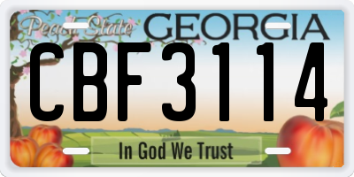 GA license plate CBF3114