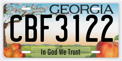 GA license plate CBF3122