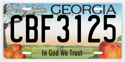 GA license plate CBF3125