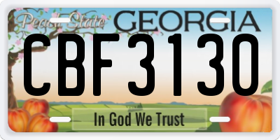 GA license plate CBF3130