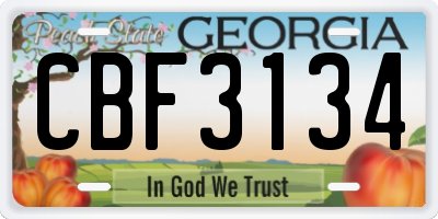 GA license plate CBF3134