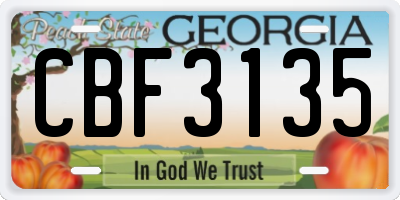 GA license plate CBF3135