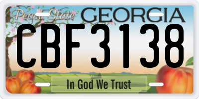 GA license plate CBF3138