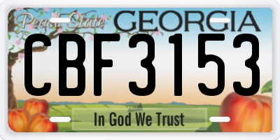 GA license plate CBF3153