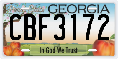 GA license plate CBF3172