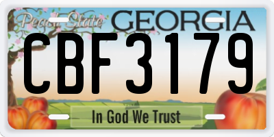 GA license plate CBF3179