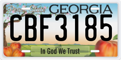 GA license plate CBF3185