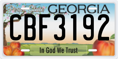 GA license plate CBF3192
