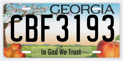 GA license plate CBF3193
