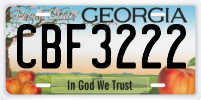 GA license plate CBF3222