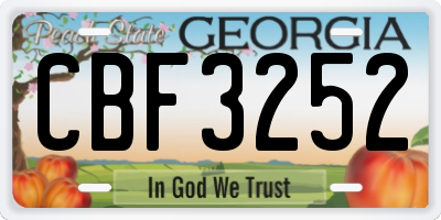 GA license plate CBF3252