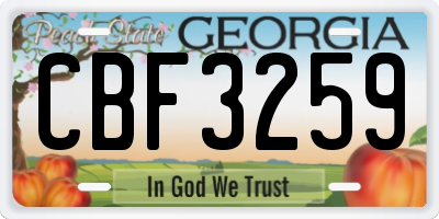 GA license plate CBF3259