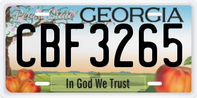 GA license plate CBF3265