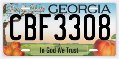 GA license plate CBF3308