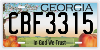 GA license plate CBF3315