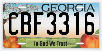 GA license plate CBF3316