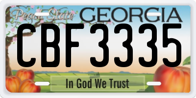 GA license plate CBF3335