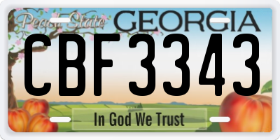 GA license plate CBF3343