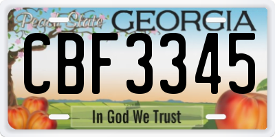 GA license plate CBF3345