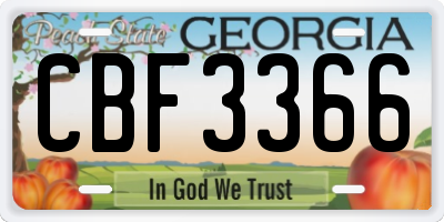 GA license plate CBF3366