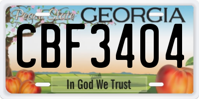 GA license plate CBF3404