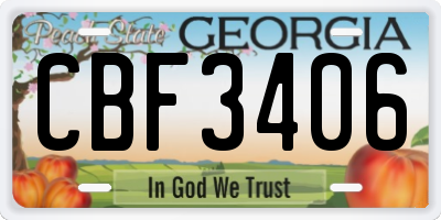 GA license plate CBF3406