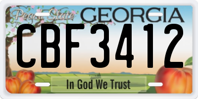 GA license plate CBF3412