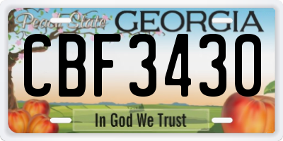 GA license plate CBF3430