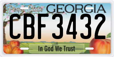 GA license plate CBF3432