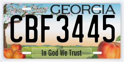 GA license plate CBF3445