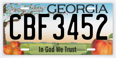 GA license plate CBF3452
