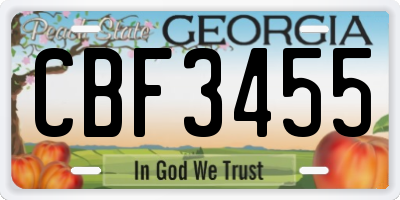 GA license plate CBF3455