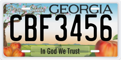 GA license plate CBF3456