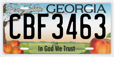 GA license plate CBF3463