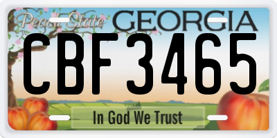 GA license plate CBF3465