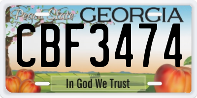 GA license plate CBF3474