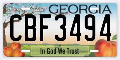 GA license plate CBF3494