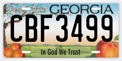 GA license plate CBF3499