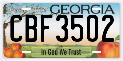 GA license plate CBF3502