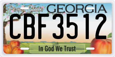 GA license plate CBF3512