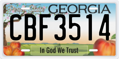 GA license plate CBF3514