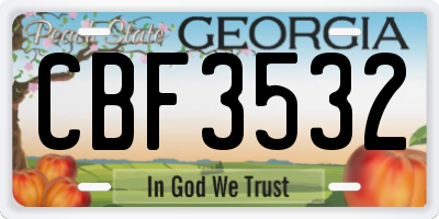 GA license plate CBF3532