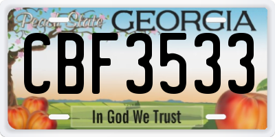 GA license plate CBF3533