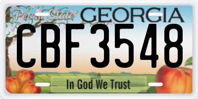 GA license plate CBF3548